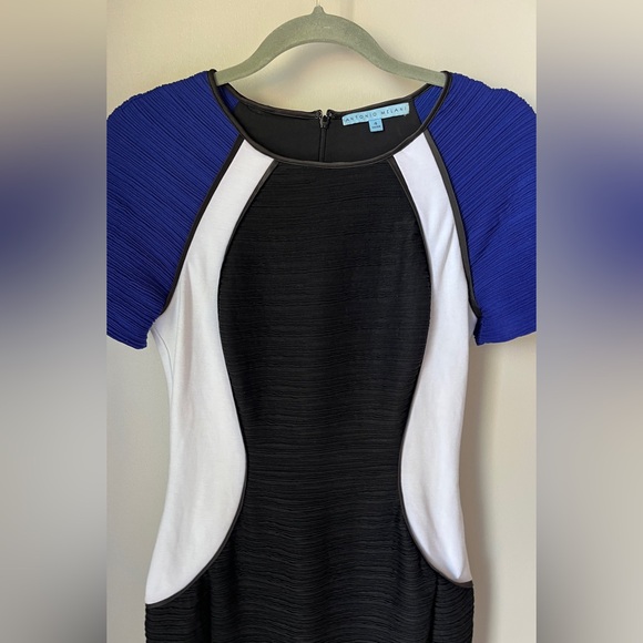 Antonio Melani Illusion Hourglass Sheath Dress | Black Blue White | Size 4 - Picture 5 of 7